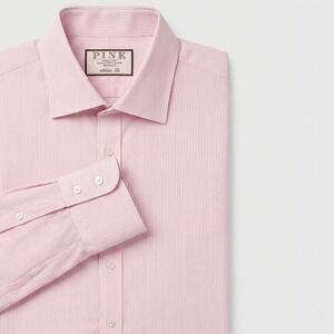 Thomas Pink Athletic Fit Dress Shirt Mens 17.5 Pink White Micro Stripe London